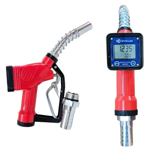 rymac-fuel-gun-image-1 Rymac red fuel nozzle with digital liquid turbine flow meter totalizer and hose connector fitting